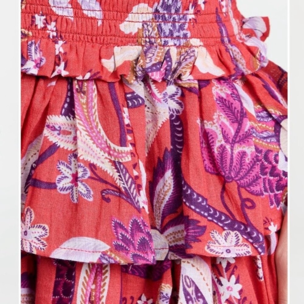 SUNDRY Red & Purple Floral Tiered Ruffle Mini Skirt Cottagecore Boho Festival - Picture 12 of 14